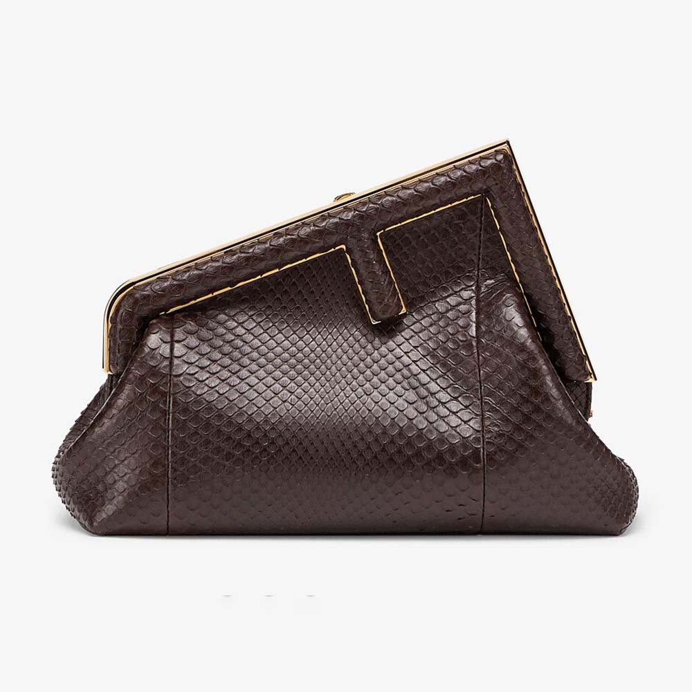 Front view of Fendi Women First Small Dark Brown Python Leather Bag