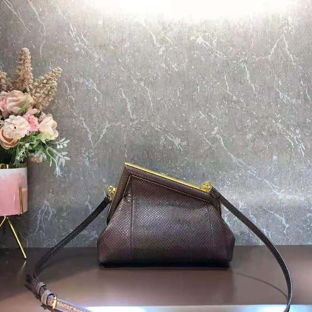 Fendi Women First Small Dark Brown Python Leather Bag - image 4