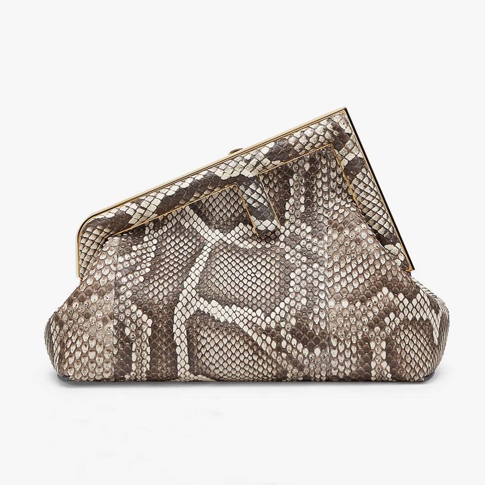 Front view of Fendi Women First Small Natural Python Leather Bag in white