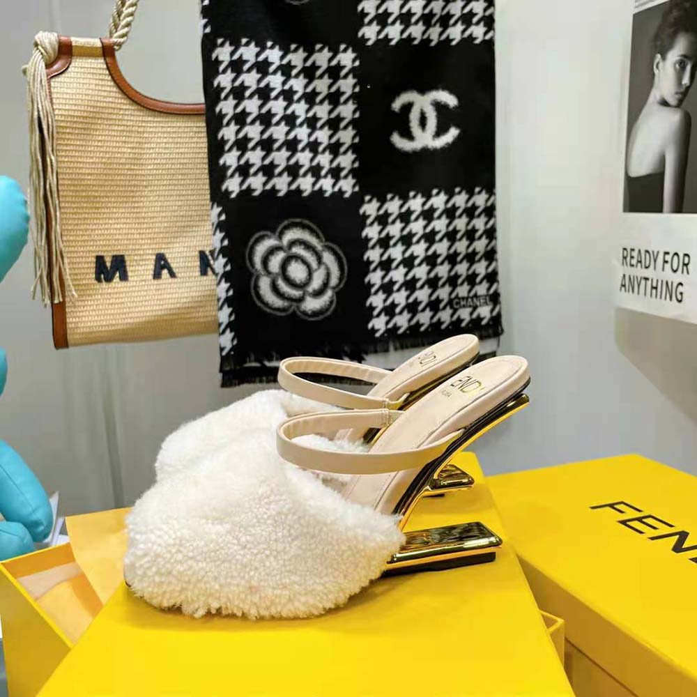 Fendi Women First White Sheepskin High-Heeled Sandals - image 8