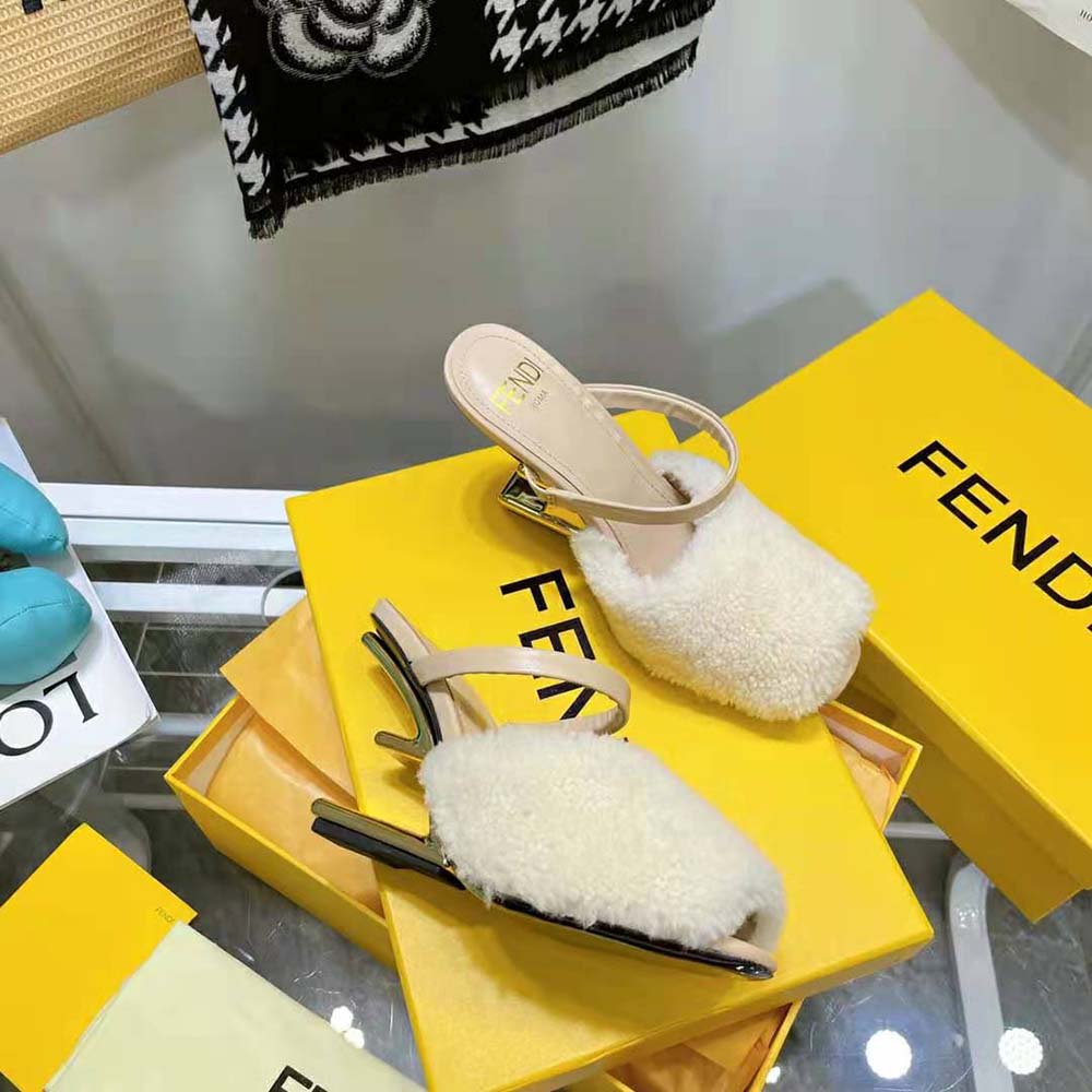 Fendi Women First White Sheepskin High-Heeled Sandals - image 5