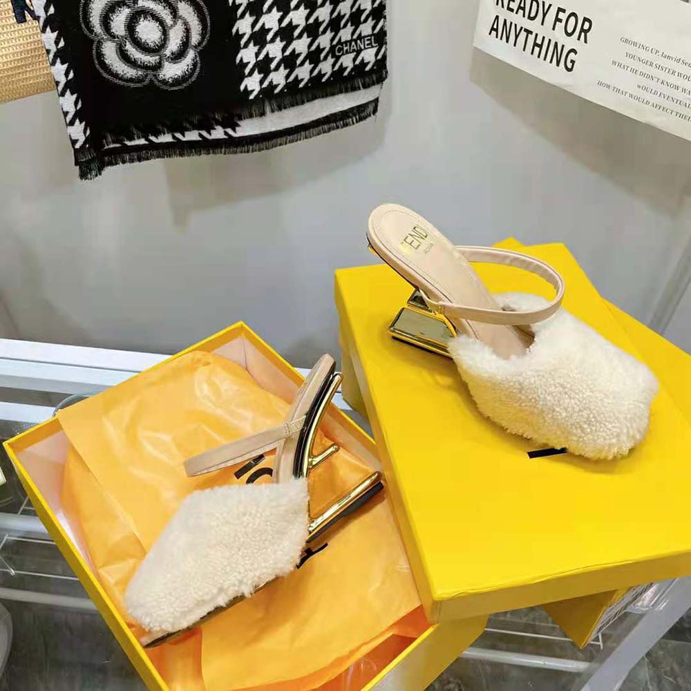 Fendi Women First White Sheepskin High-Heeled Sandals - image 7