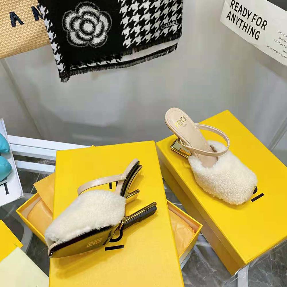 Fendi Women First White Sheepskin High-Heeled Sandals - image 6