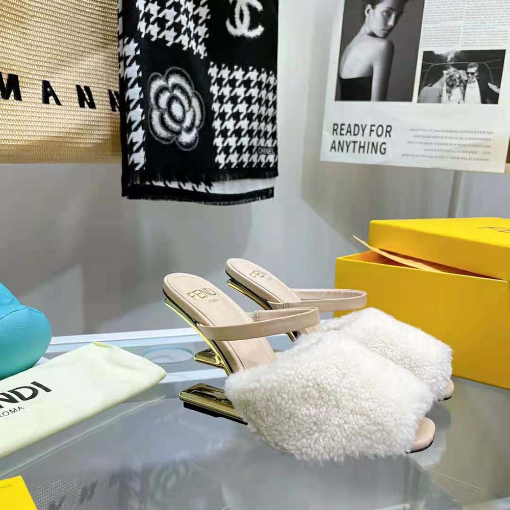 Fendi Women First White Sheepskin High-Heeled Sandals - image 9