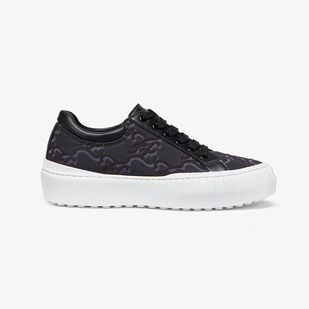 Side view of Fendi Women Force Black Fabric Low-Top Sneakers