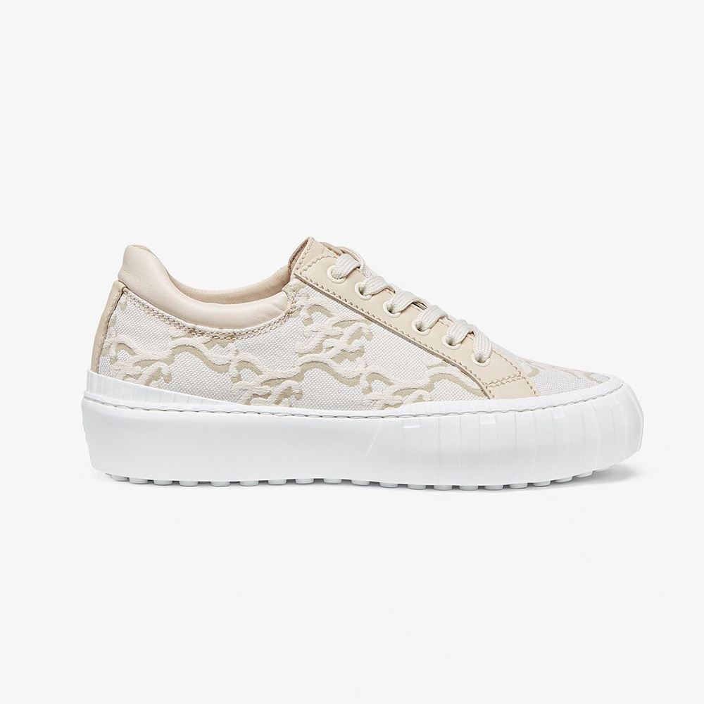 Side profile of Fendi Women Force White Fabric Low-Top Sneakers
