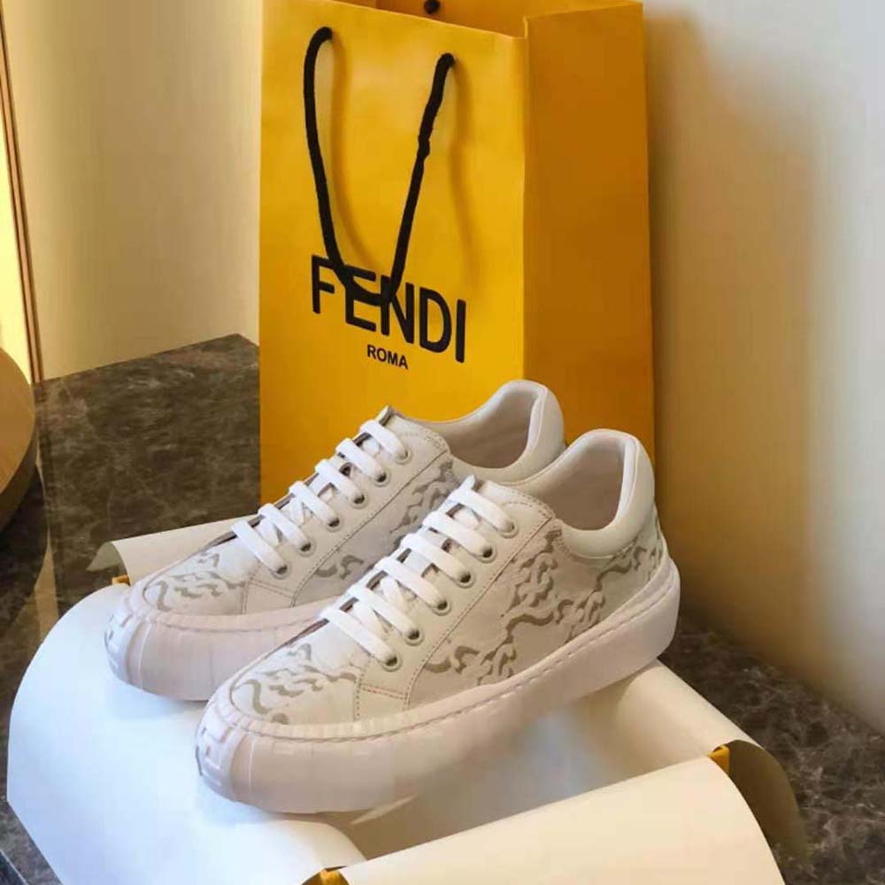 Overhead view of Fendi Women Force white sneakers with lace-up detail
