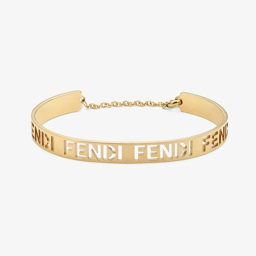 Close-up of Fendi Women Gold-Colored Bracelet clasp and logo detail