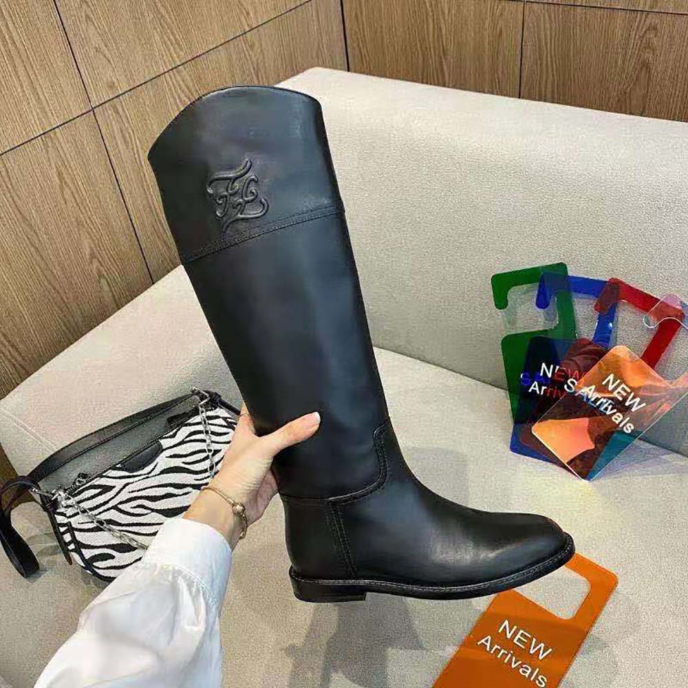 Fendi Women Karligraphy Black Leather Boots - image 7