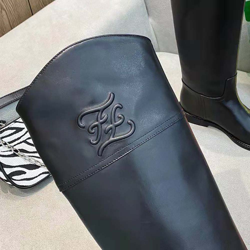 Fendi Women Karligraphy Black Leather Boots - image 10