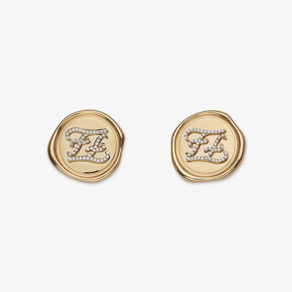 Front view of Fendi Women Karligraphy Gold-colored Earrings showing logo detail