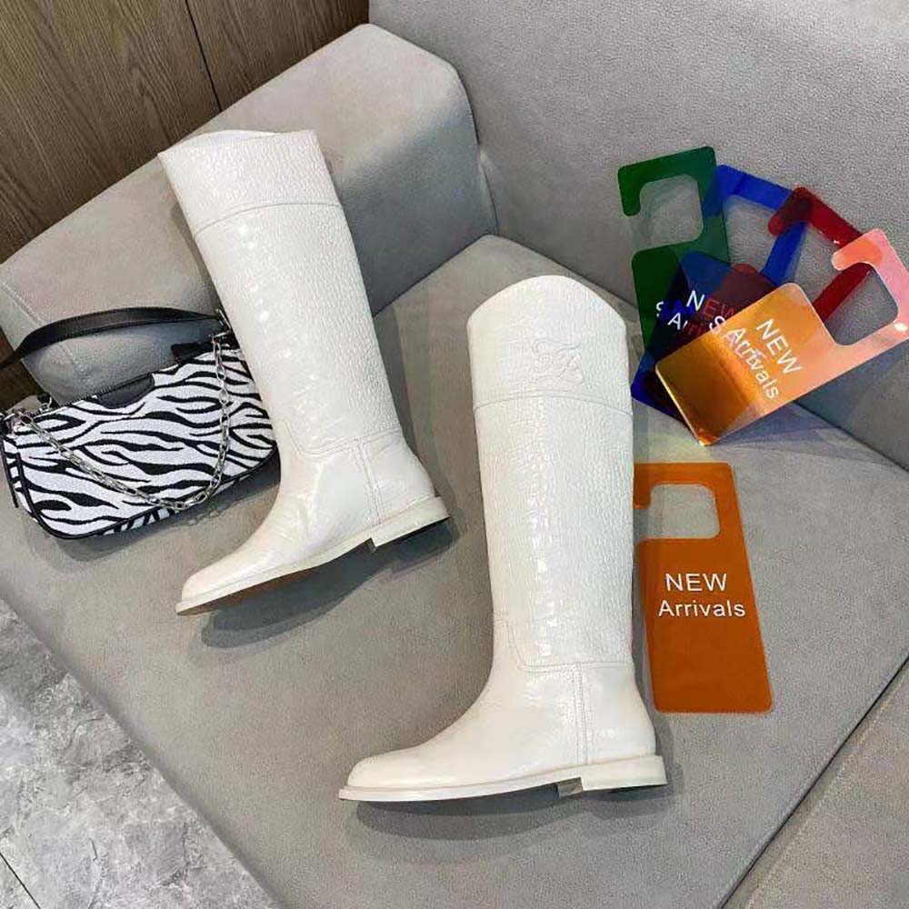 Fendi Women Karligraphy White Leather Boots - image 4
