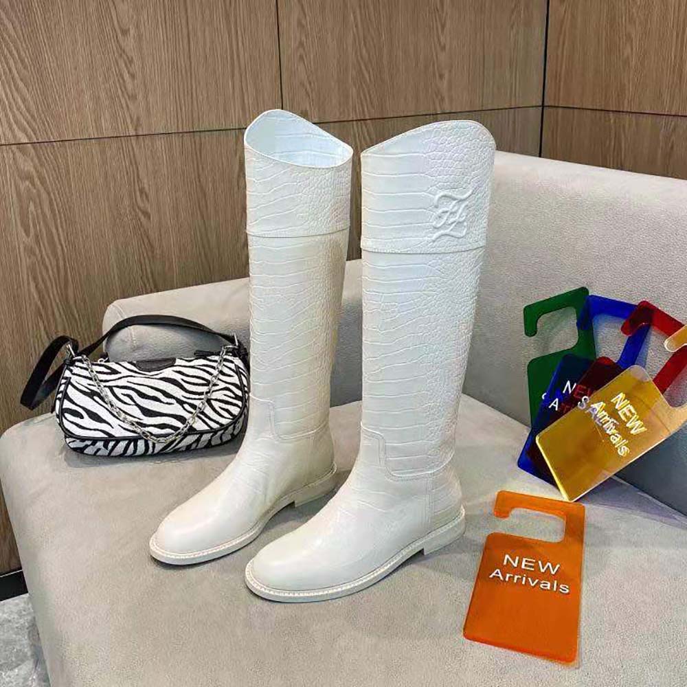 Fendi Women Karligraphy White Leather Boots - image 7