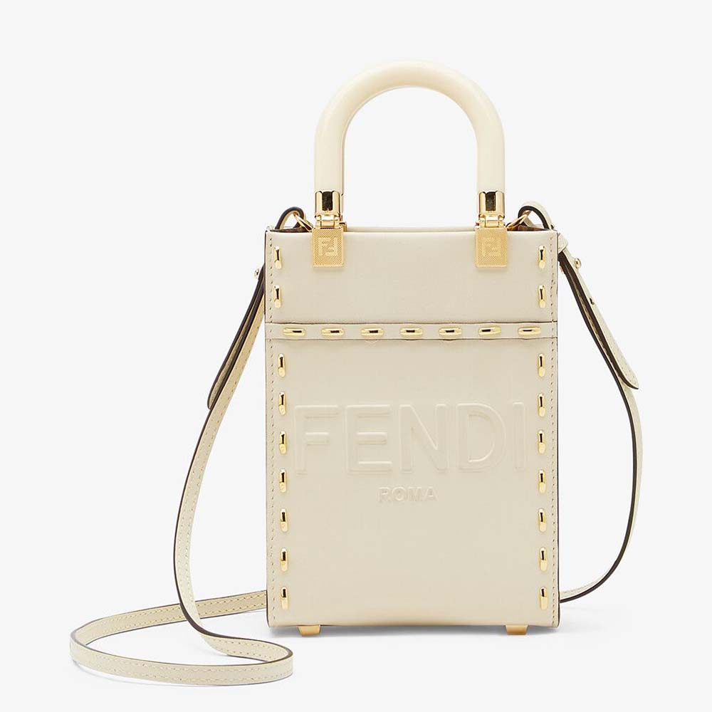 Fendi Women Mini Sunshine Shopper White Leather Mini Bag - image 1