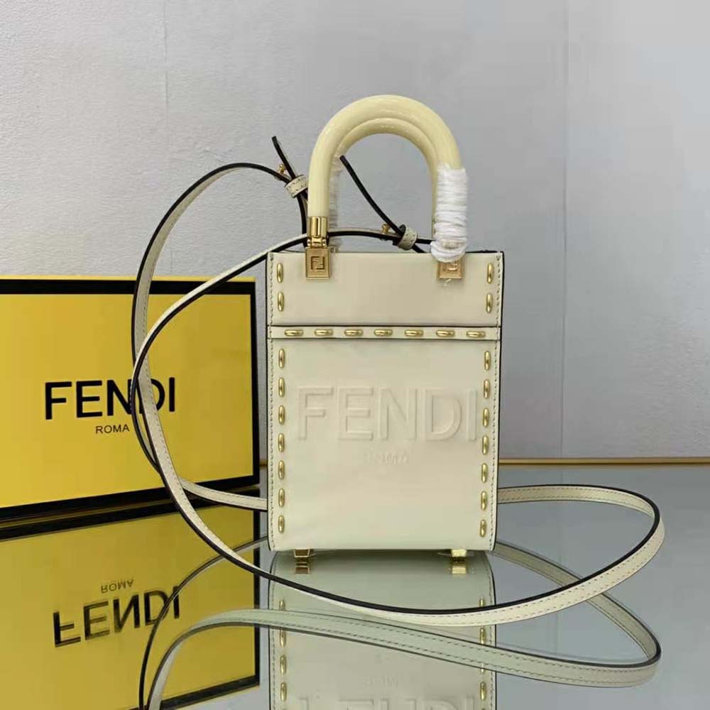 Fendi Women Mini Sunshine Shopper White Leather Mini Bag - image 2