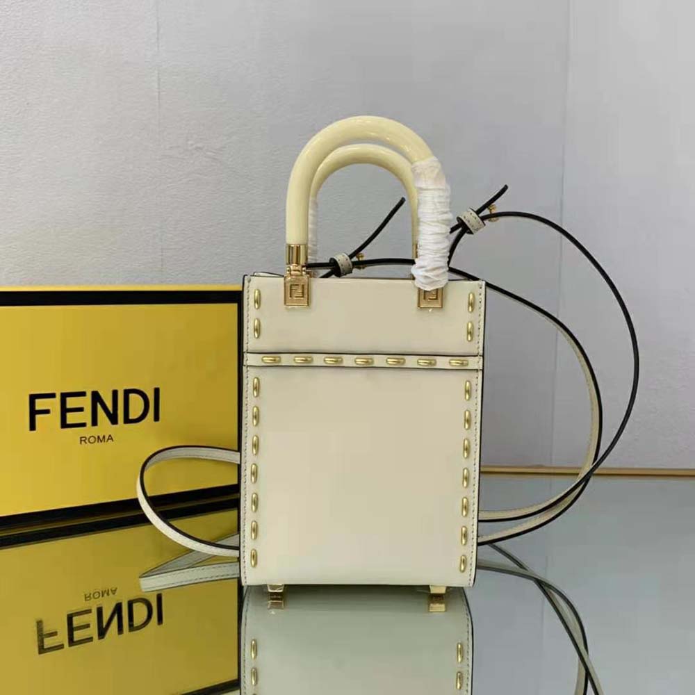 Fendi Women Mini Sunshine Shopper White Leather Mini Bag - image 3