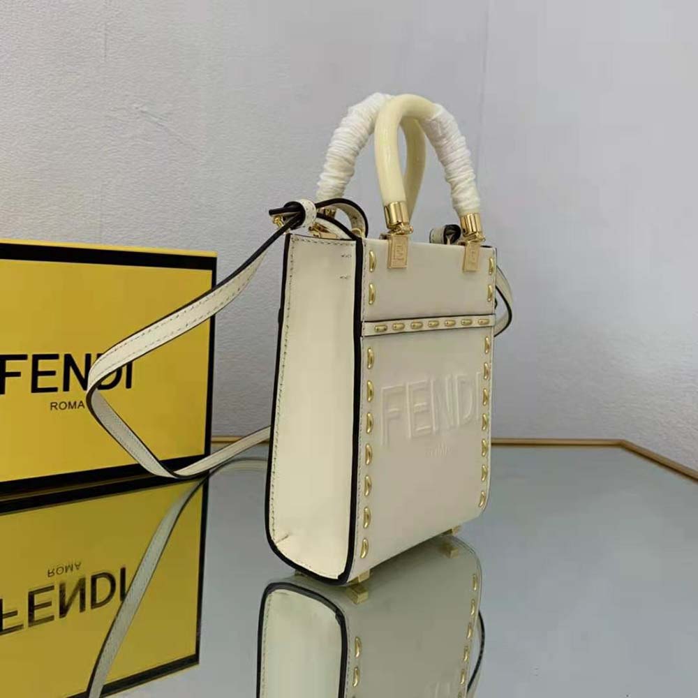 Fendi Women Mini Sunshine Shopper White Leather Mini Bag - image 5
