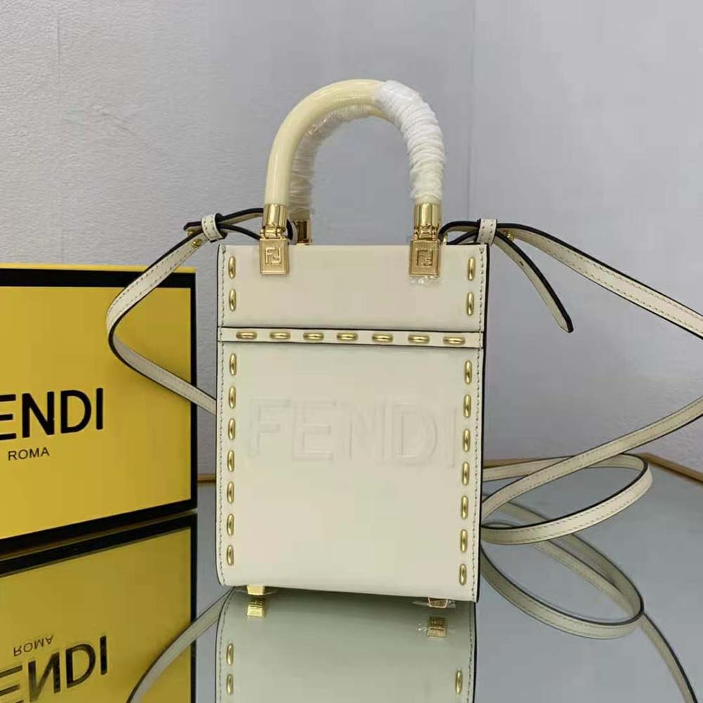 Fendi Women Mini Sunshine Shopper White Leather Mini Bag - image 4