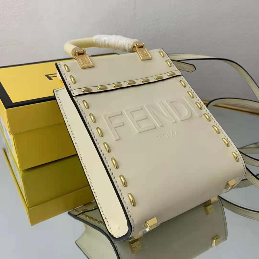 Fendi Women Mini Sunshine Shopper White Leather Mini Bag - image 7