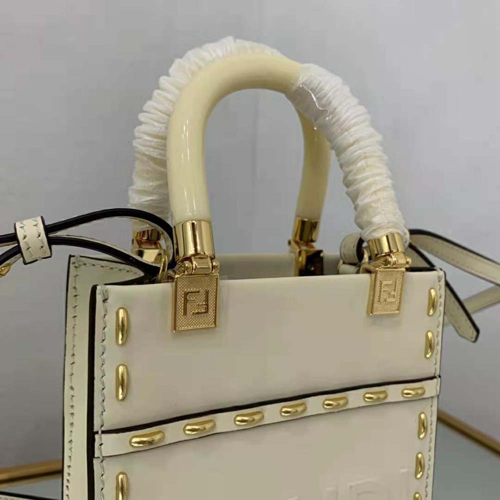 Fendi Women Mini Sunshine Shopper White Leather Mini Bag - image 6