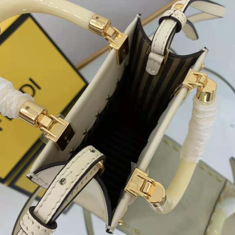 Fendi Women Mini Sunshine Shopper White Leather Mini Bag - image 9