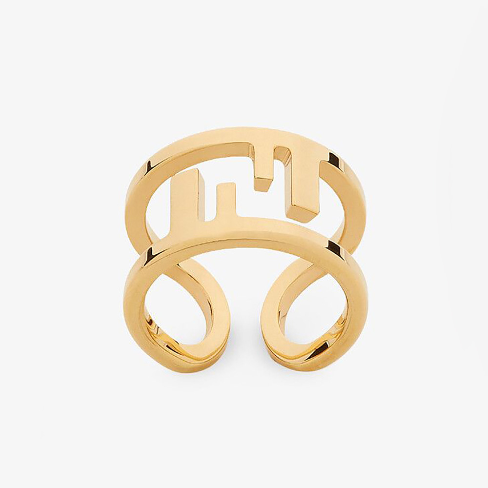 Close-up of Fendi Women O’lock Gold-Colored Ring showing polished gold finish