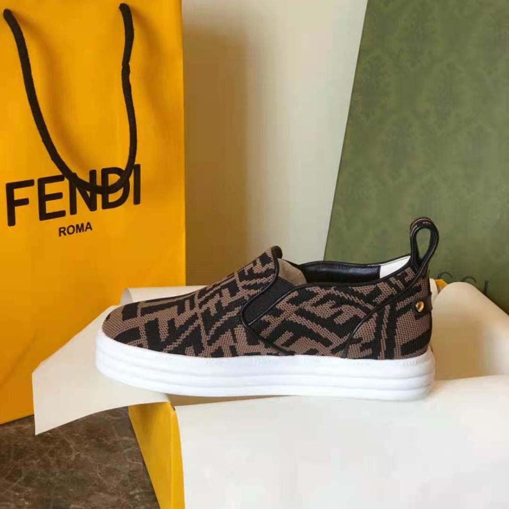 Fendi Women Rise Brown Fabric Slip Ons - image 8