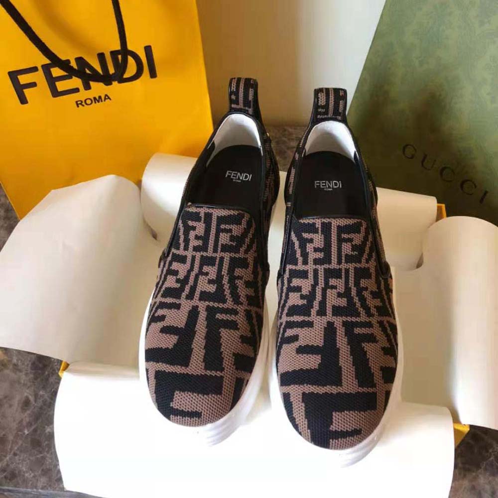 Fendi Women Rise Brown Fabric Slip Ons - image 3