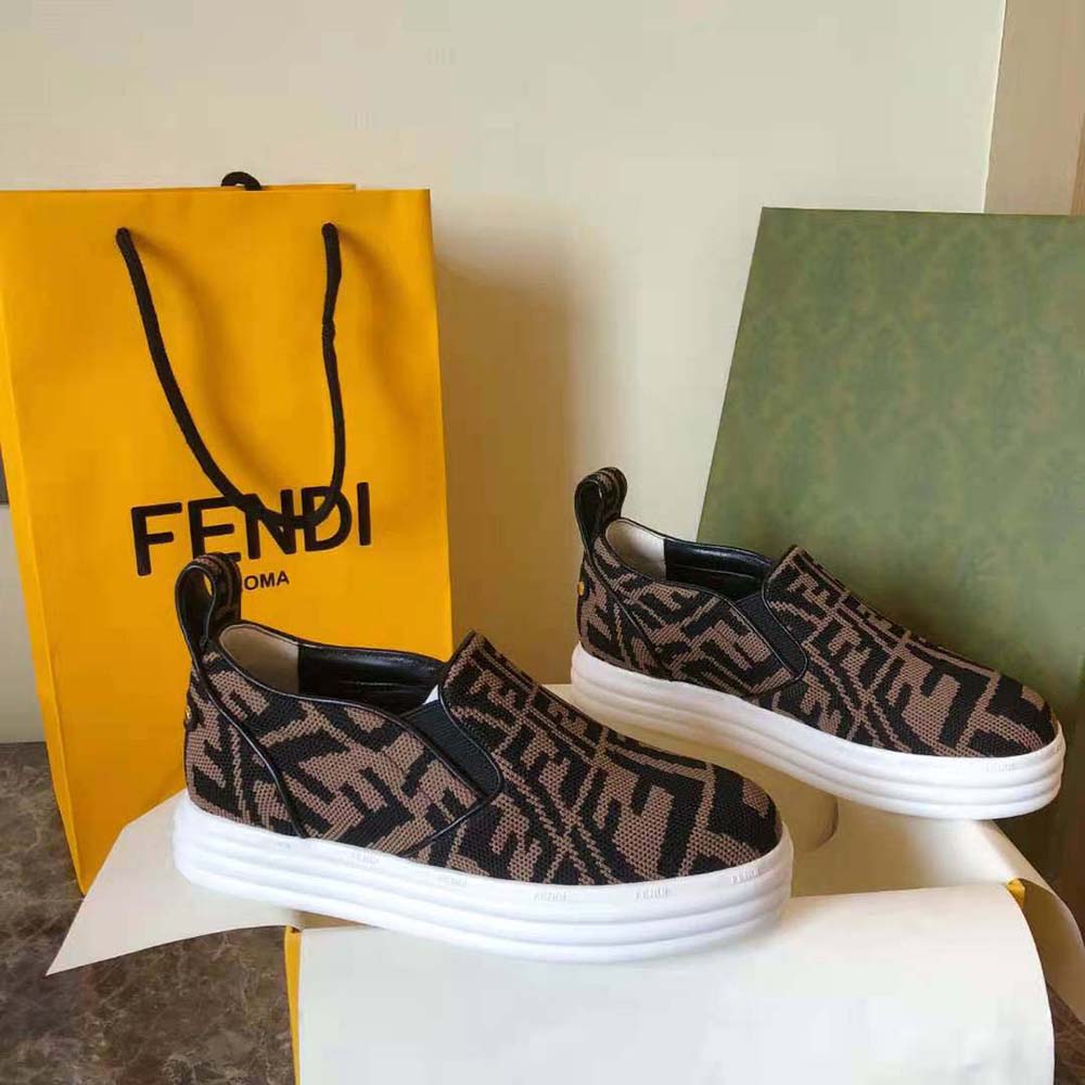 Fendi Women Rise Brown Fabric Slip Ons - image 4
