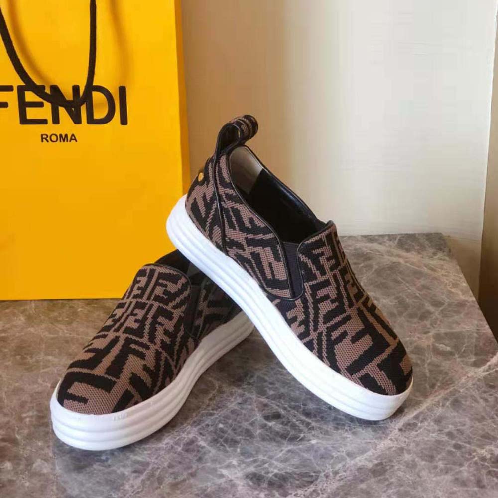 Fendi Women Rise Brown Fabric Slip Ons - image 5