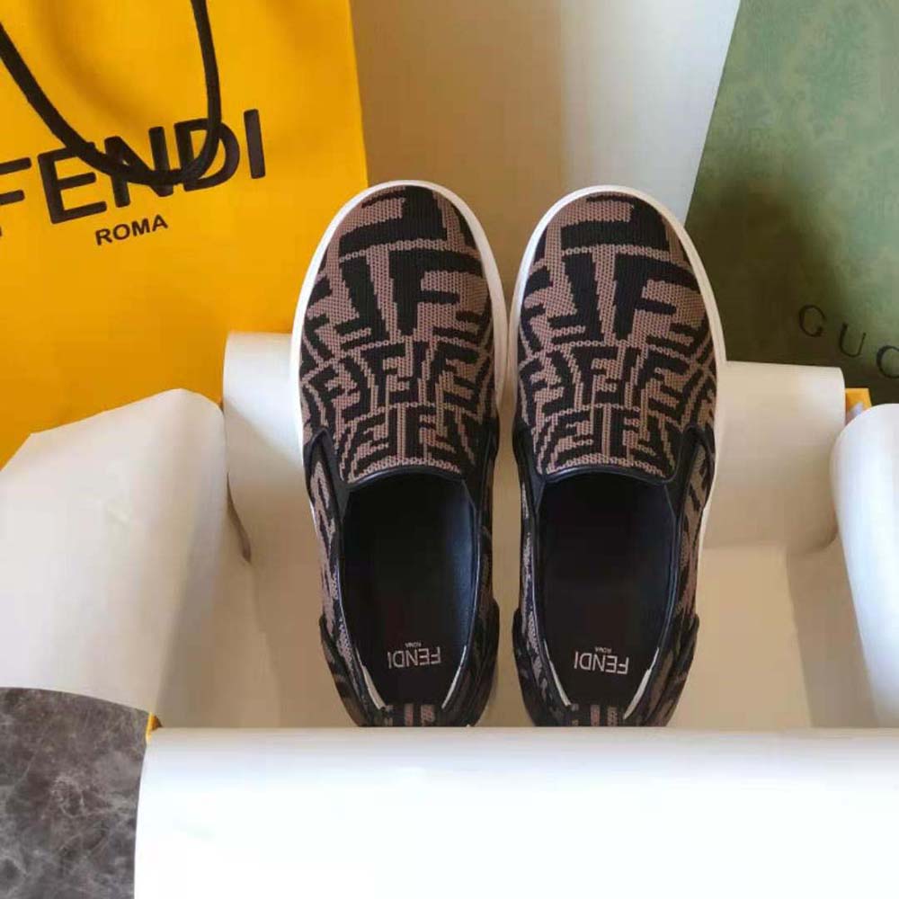 Fendi Women Rise Brown Fabric Slip Ons - image 6