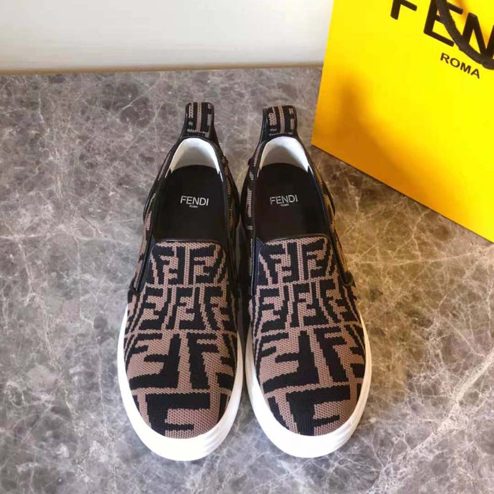 Fendi Women Rise Brown Fabric Slip Ons - image 2