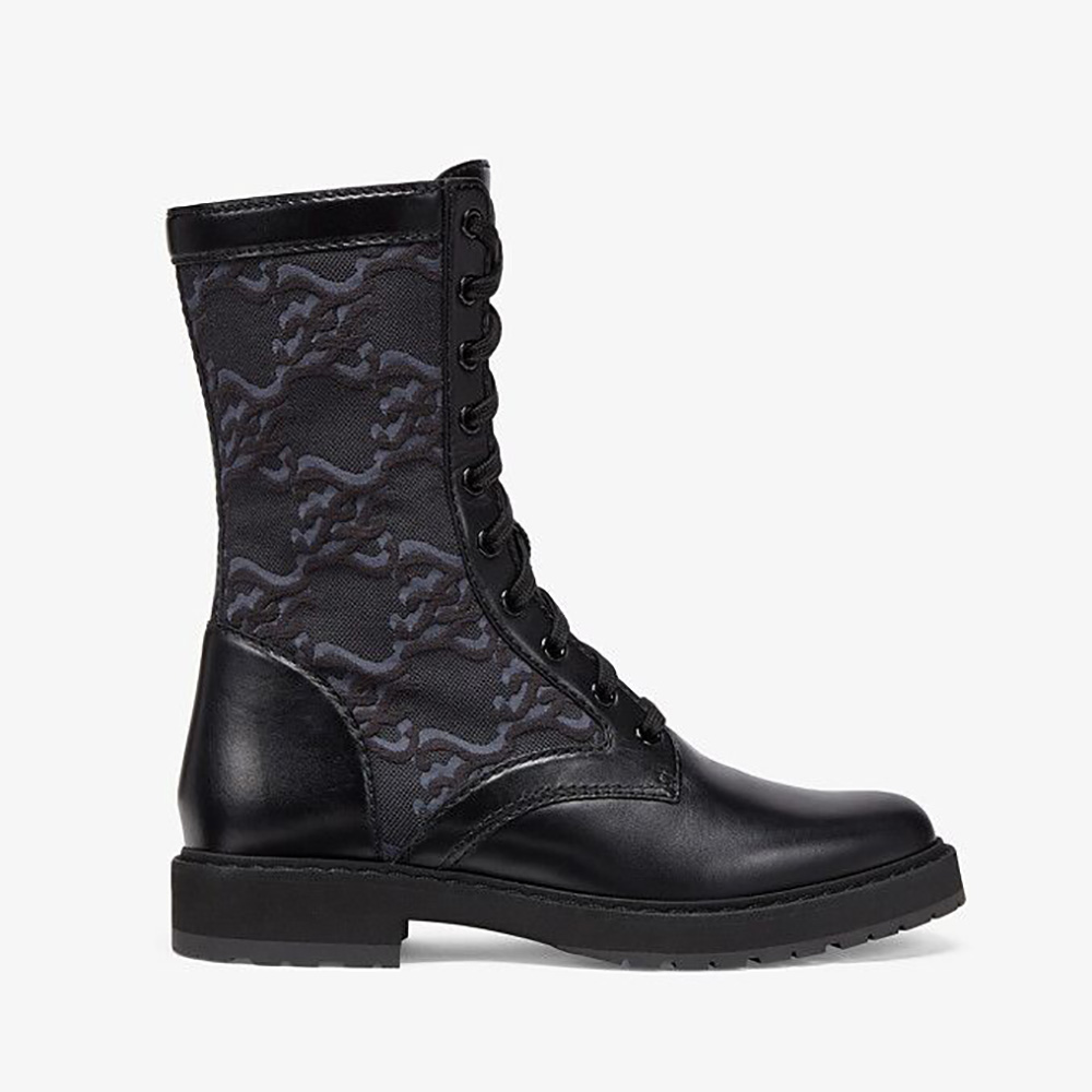 Side profile of Fendi Women Signature Black Leather Biker Boots