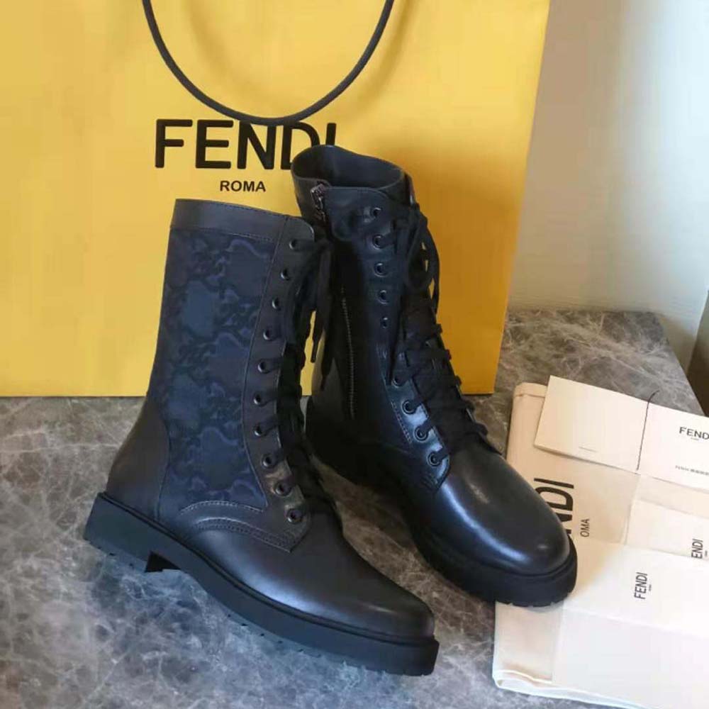 Fendi Women Signature Black Leather Biker Boots - image 4