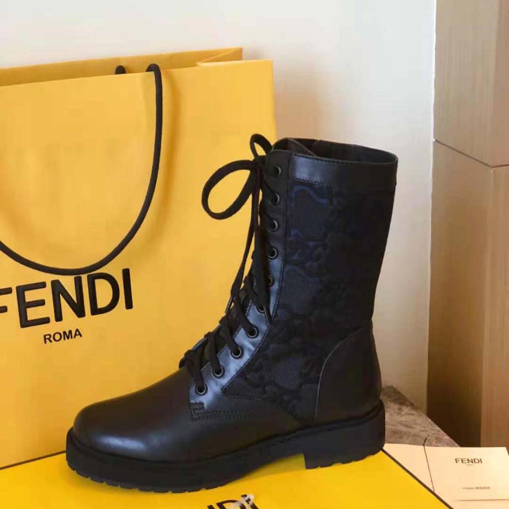 Fendi Women Signature Black Leather Biker Boots - image 6