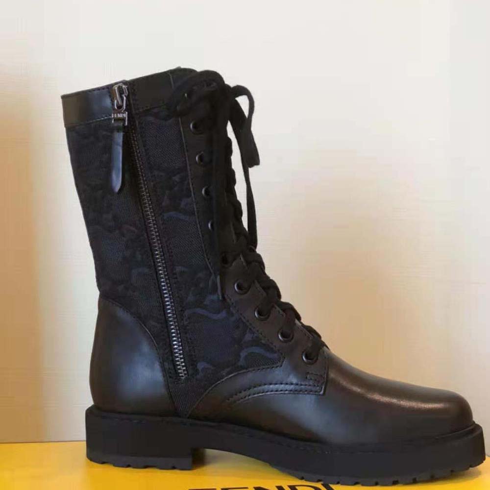 Fendi Women Signature Black Leather Biker Boots - image 7