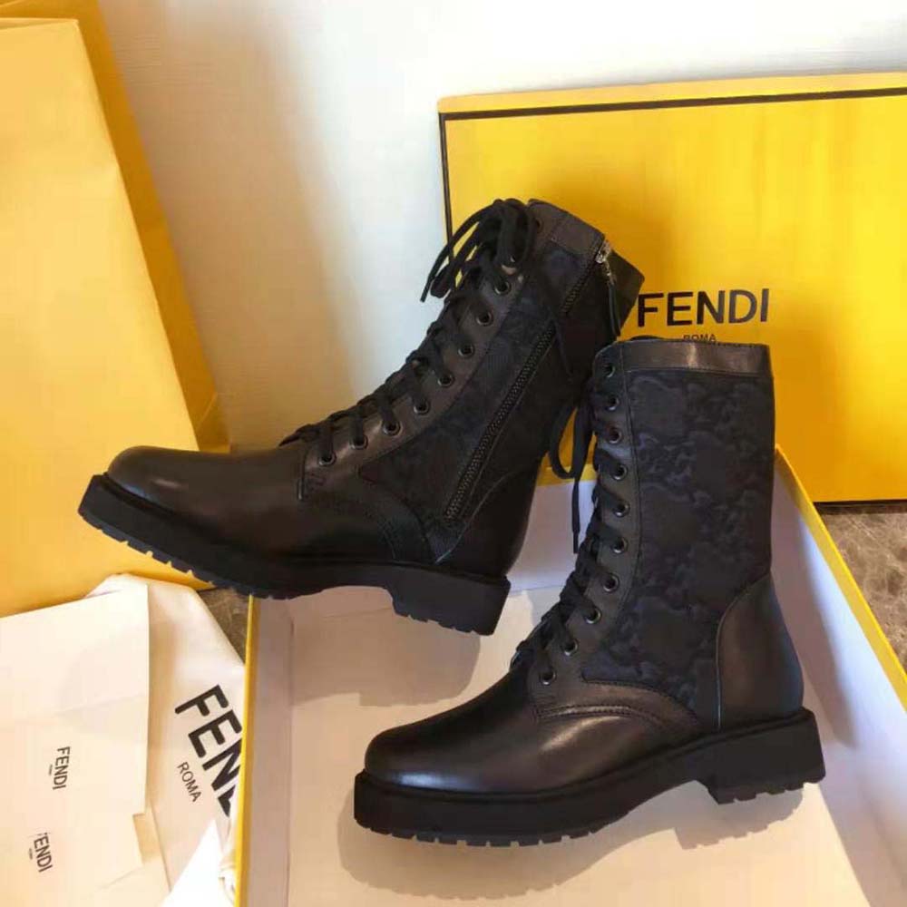 Fendi Women Signature Black Leather Biker Boots - image 5