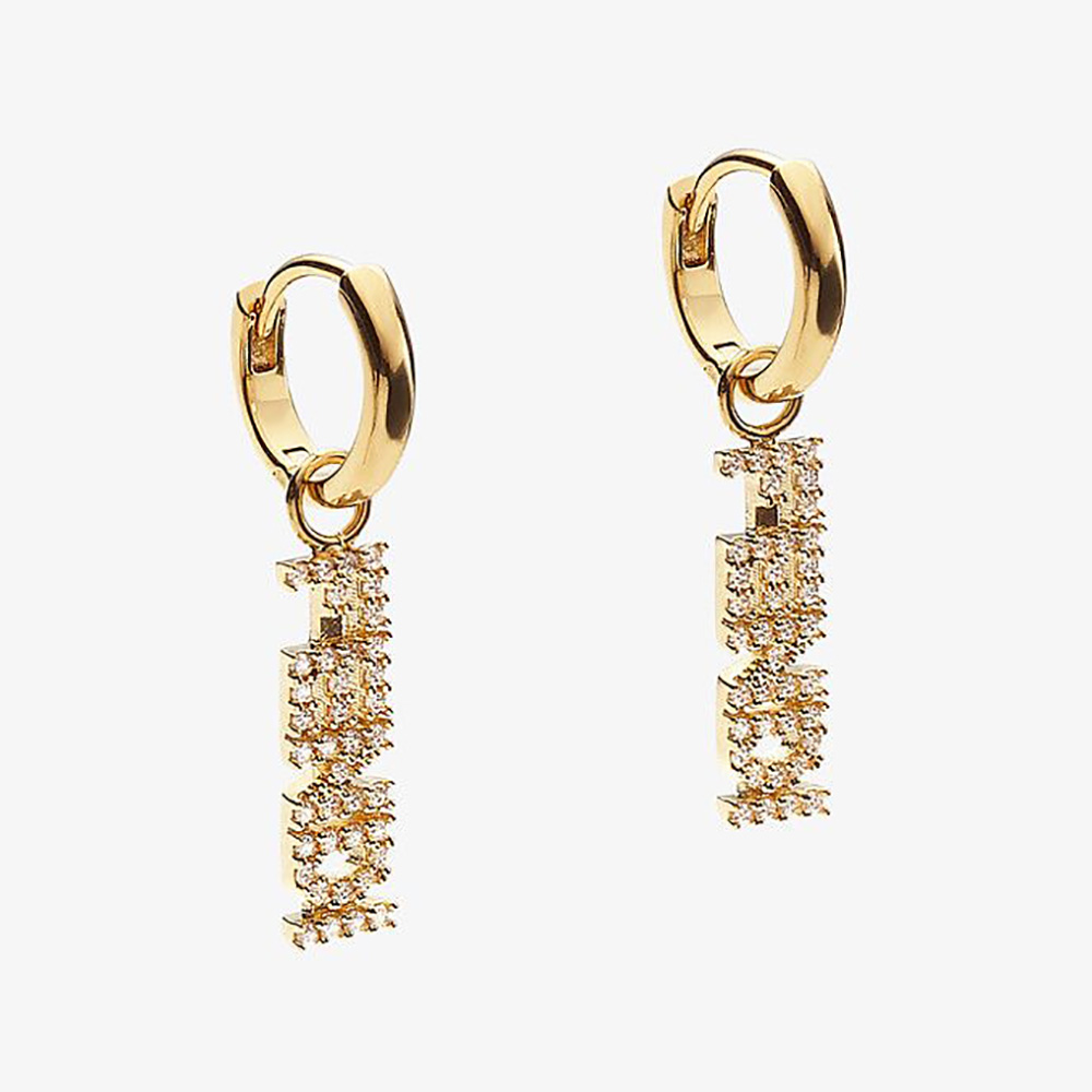 Close-up of Fendi Women Signature Gold-Colored Earrings front view