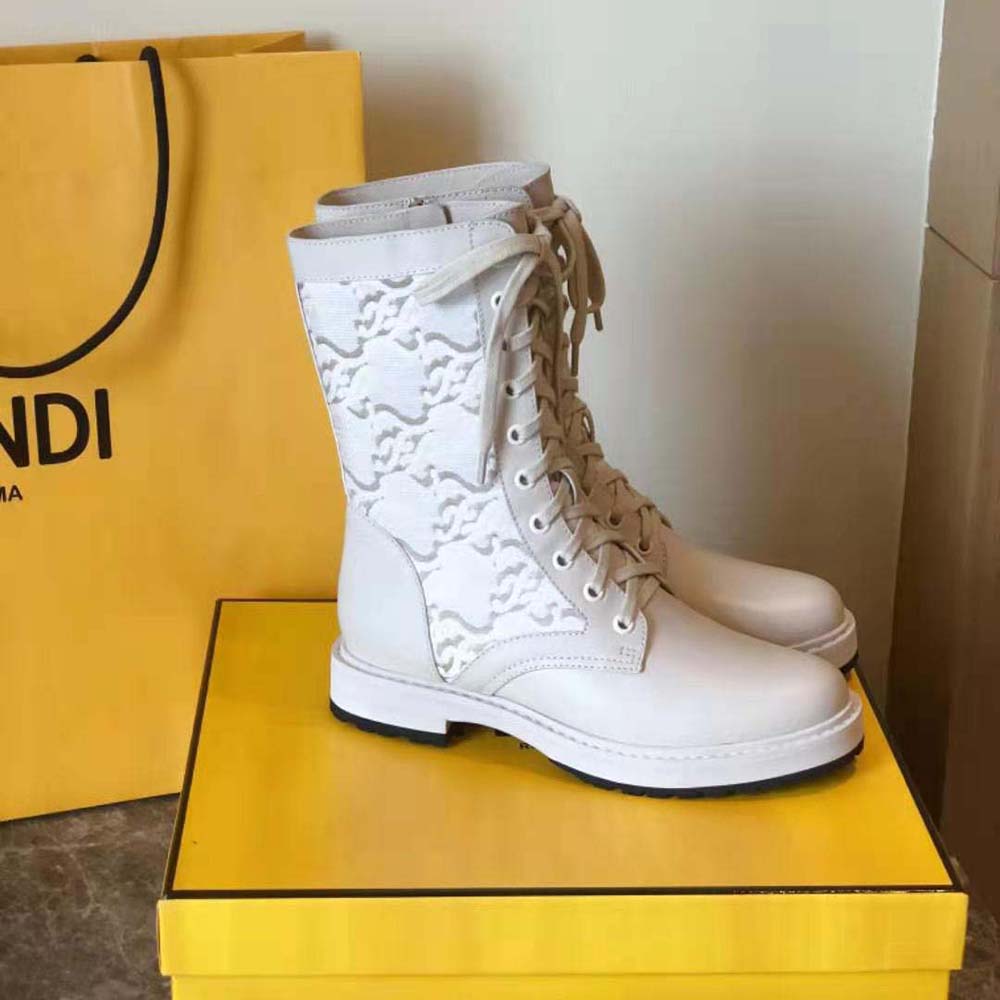 Fendi Women Signature White Leather Biker Boots - image 4