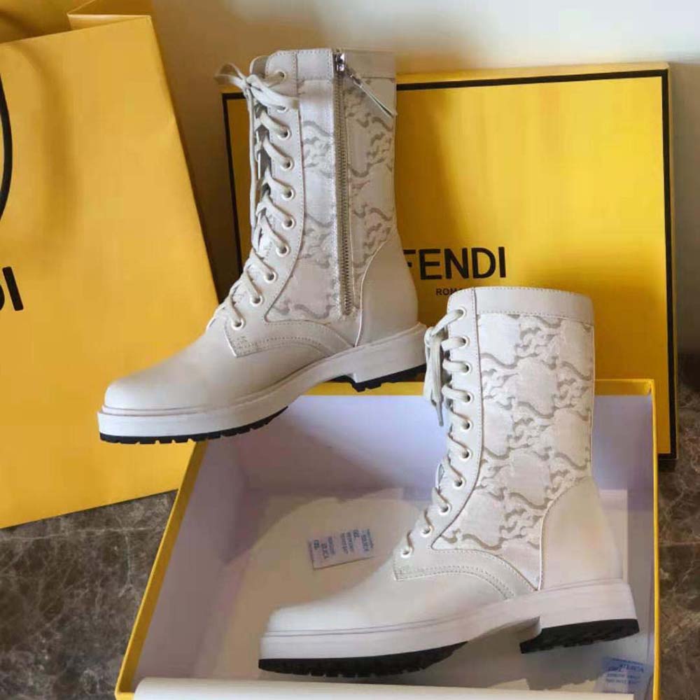 Fendi Women Signature White Leather Biker Boots - image 5