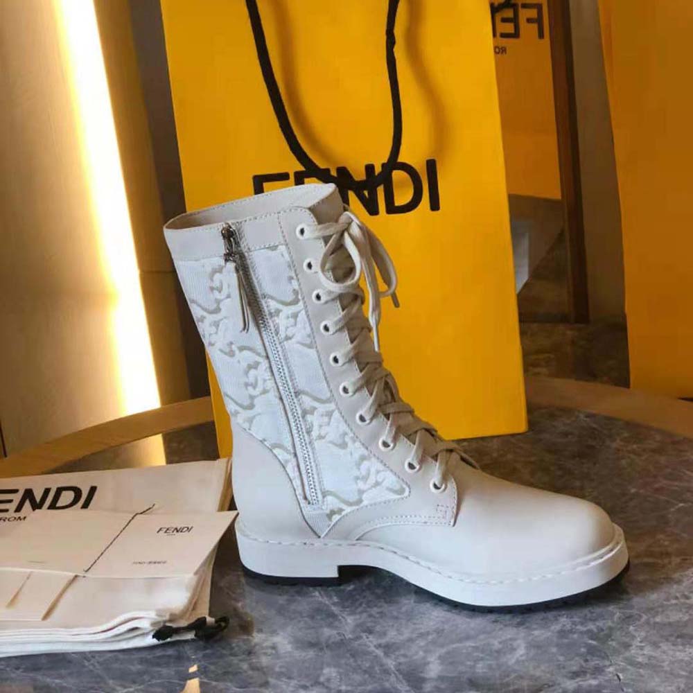 Fendi Women Signature White Leather Biker Boots - image 7