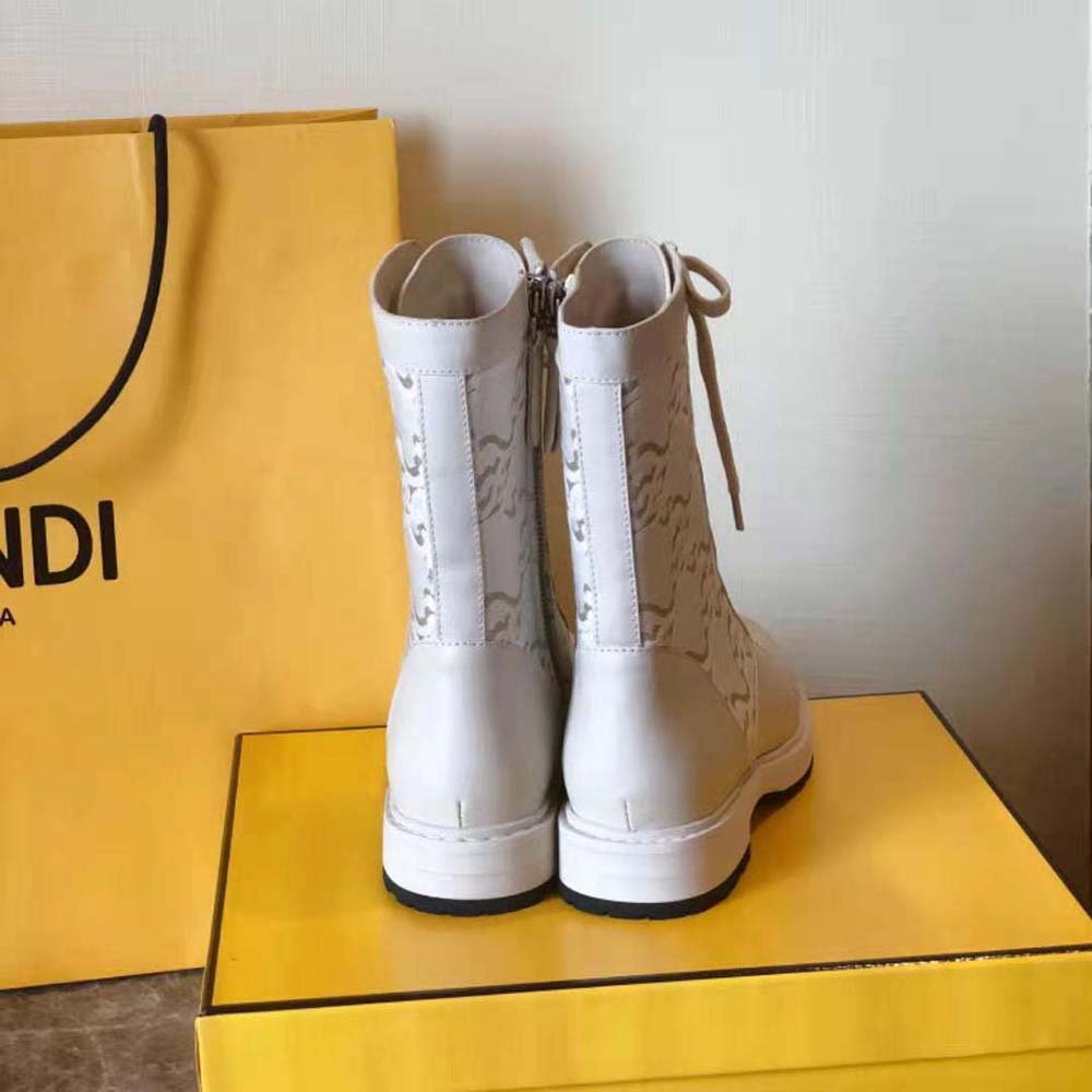 Fendi Women Signature White Leather Biker Boots - image 6