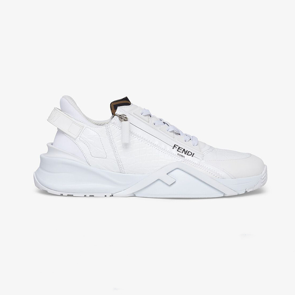 Front angle of Fendi Women Sneakers White Caiman Low-Tops showcasing leather texture