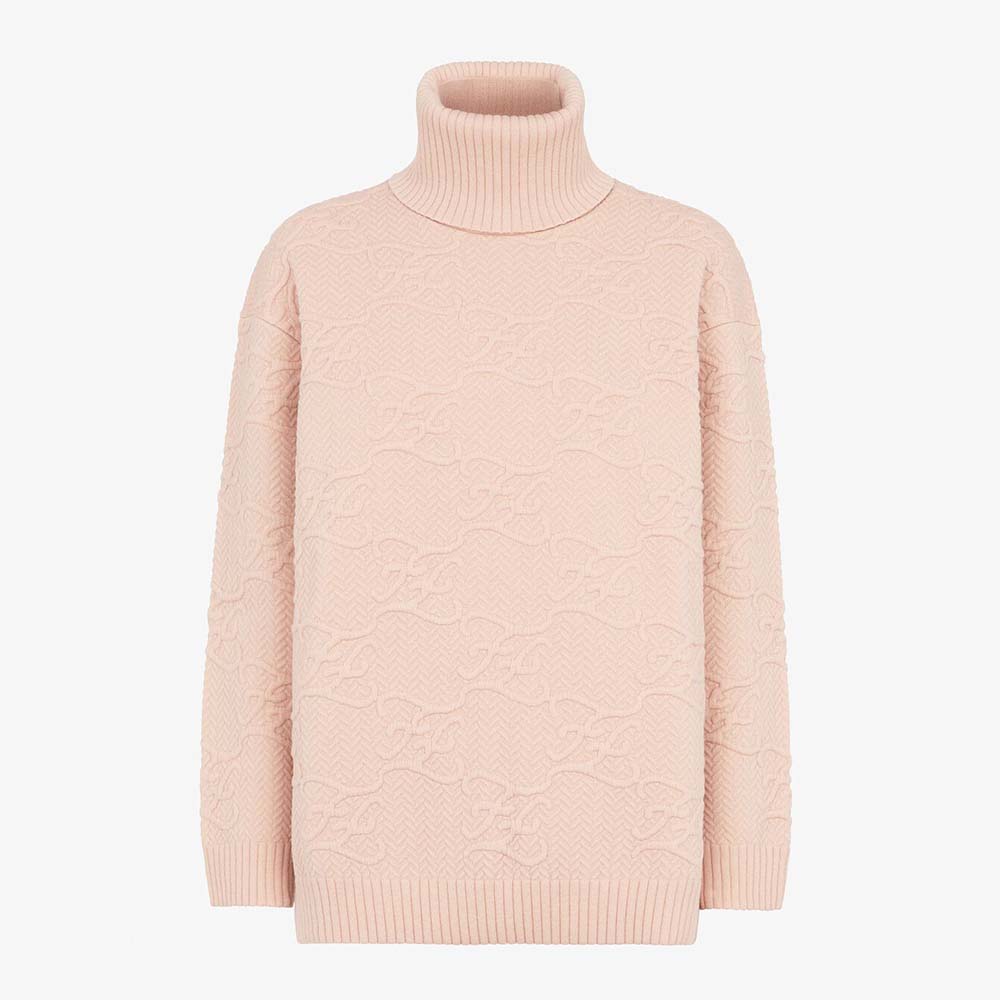 Front view of Fendi Women Sweater Pink Wool and Cashmere Sweater