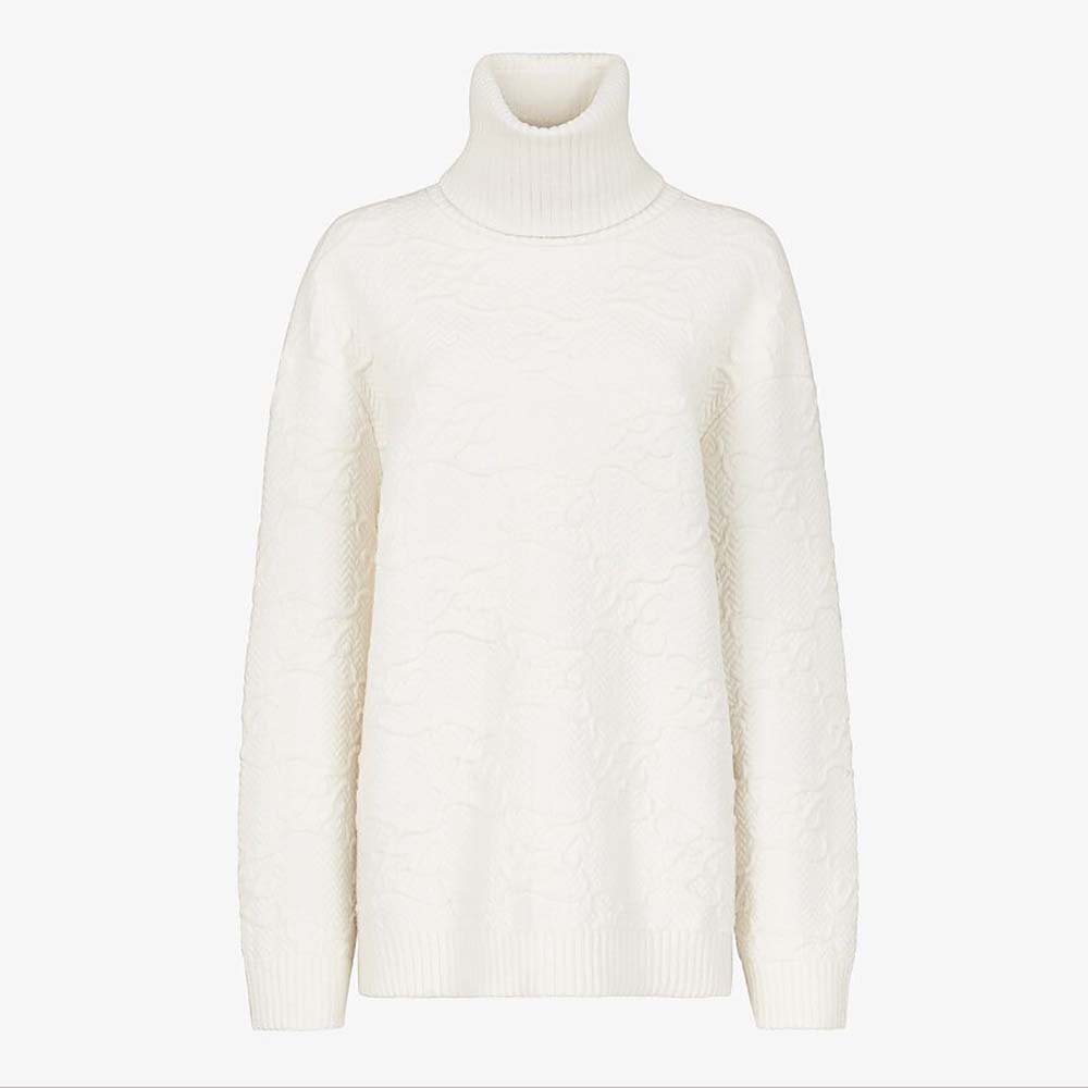 Front view of Fendi Women Sweater White Wool and Cashmere Sweater