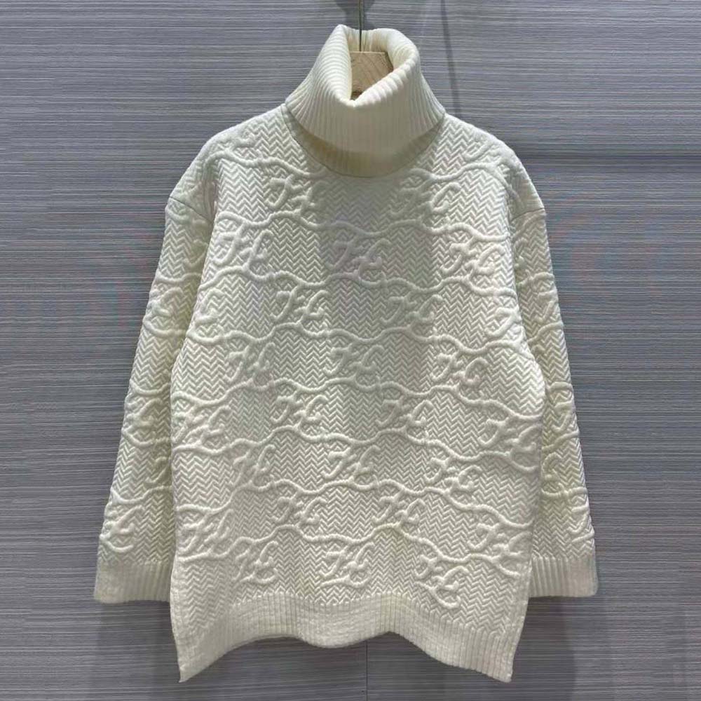 Close-up of wool and cashmere fabric texture on Fendi sweater