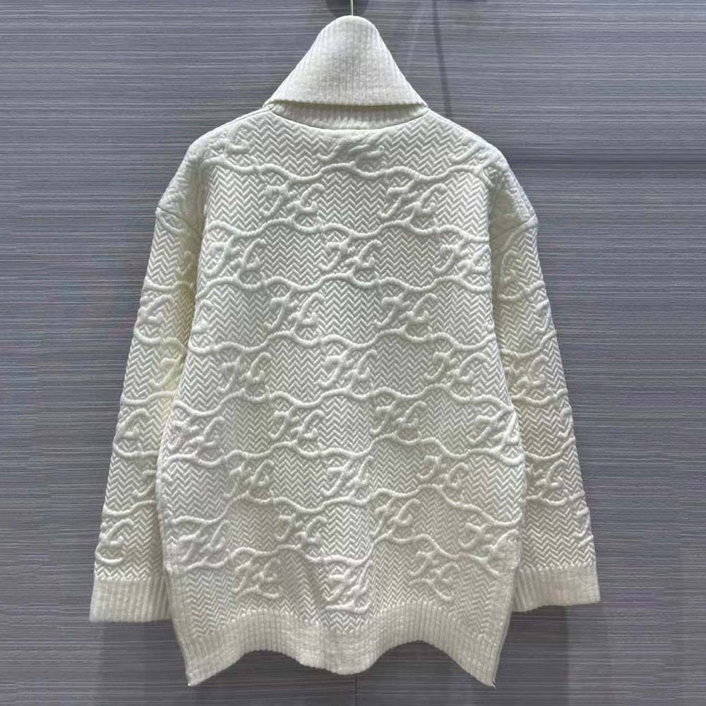 Side angle showing relaxed fit of Fendi Women Sweater White Wool and Cashmere Sweater