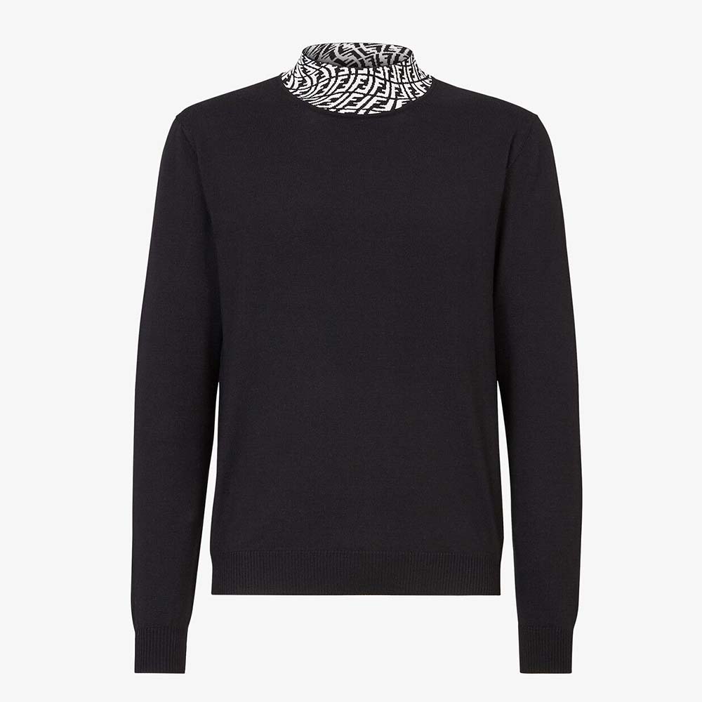 Front view of Fendi Women Turtleneck Black Wool Jumper on mannequin
