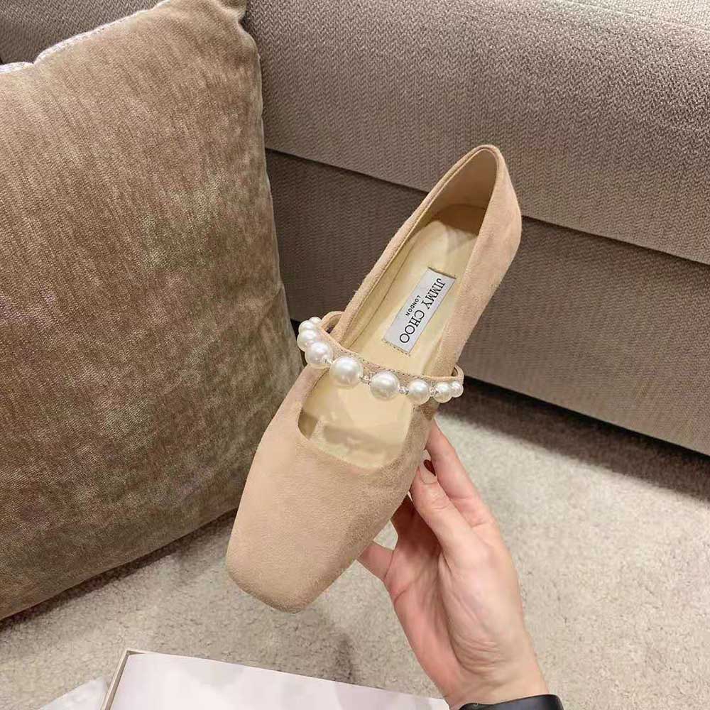 Jimmy Choo Women ADE Flat Ballet Pink Suede Flats with Pearl Embellishment - image 5