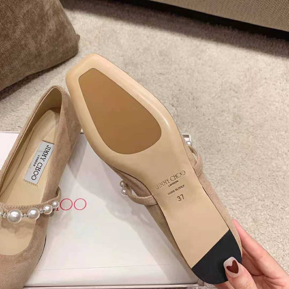 Jimmy Choo Women ADE Flat Ballet Pink Suede Flats with Pearl Embellishment - image 8